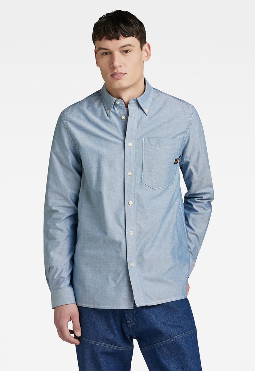 G-STAR - One pkt regular shirt long sleeve state - nitro/white oxford