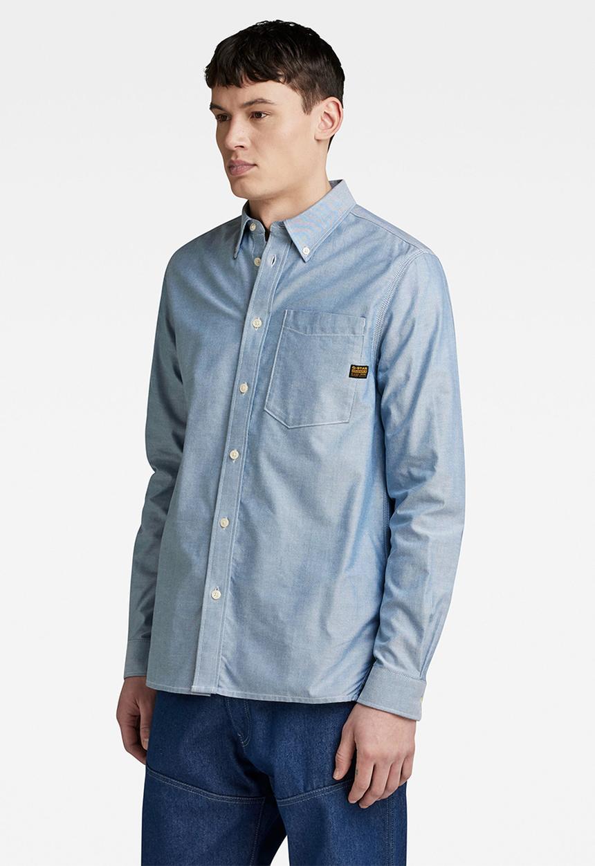 G-STAR - One pkt regular shirt long sleeve state - nitro/white oxford