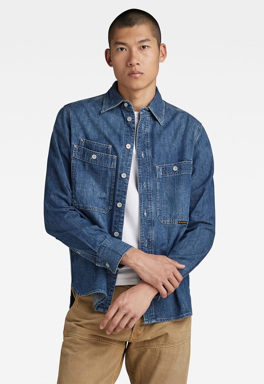 G-STAR - Nimes regular shirt long sleeve asinart 8oz denim - faded noosa blue