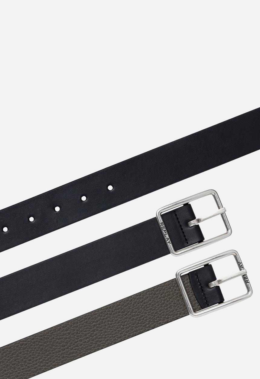 Replay - Belt in crust leather - black & military green