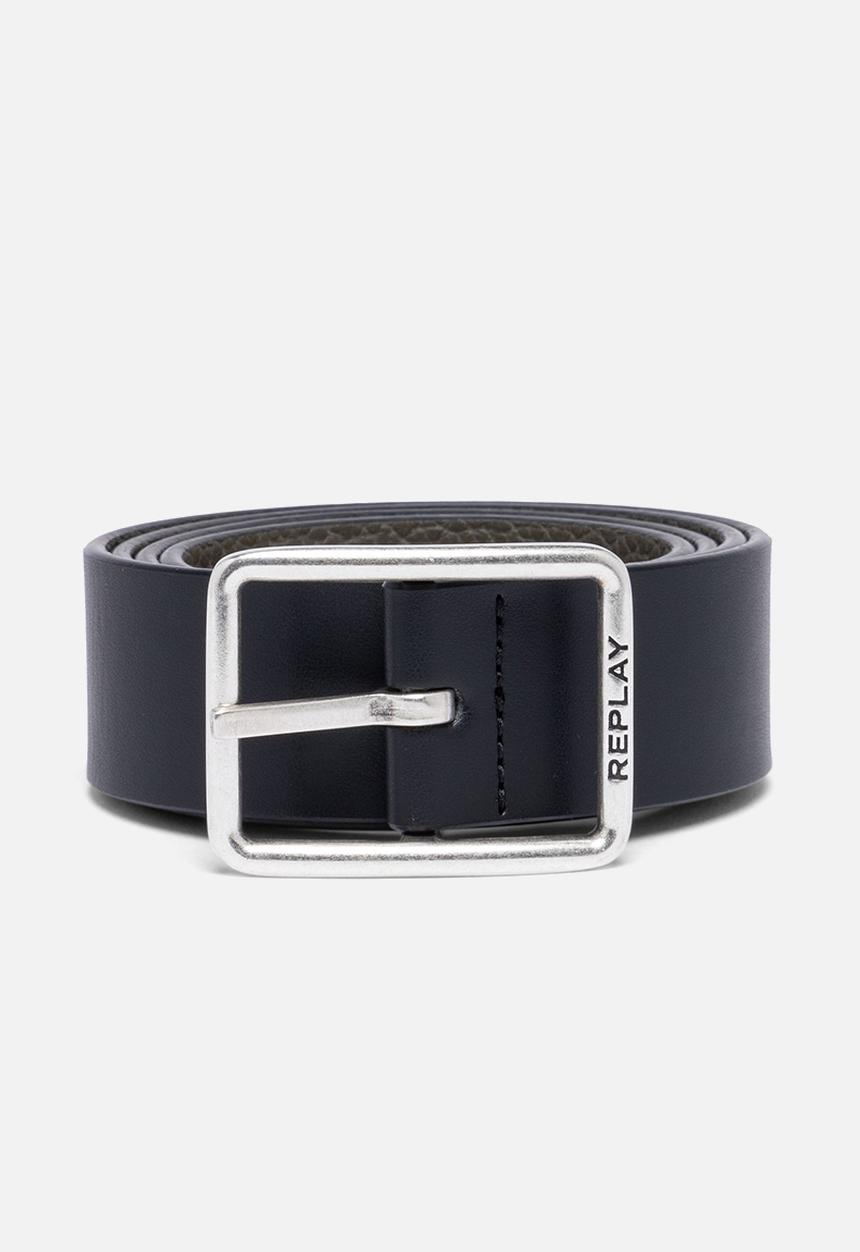 Replay - Belt in crust leather - black & military green