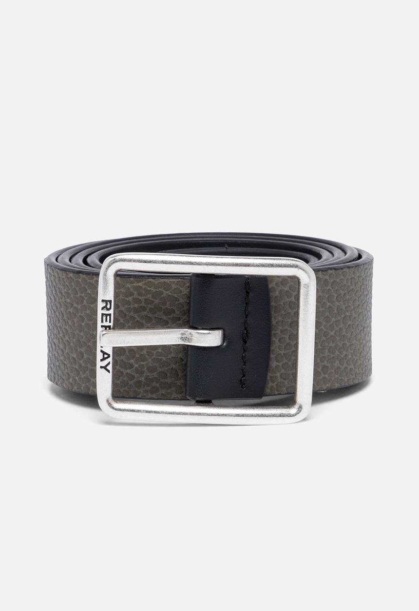 Replay - Belt in crust leather - black & military green