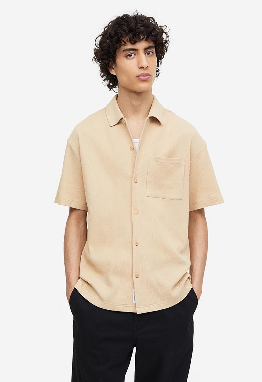 H&M - Relaxed fit waffled shirt - Beige
