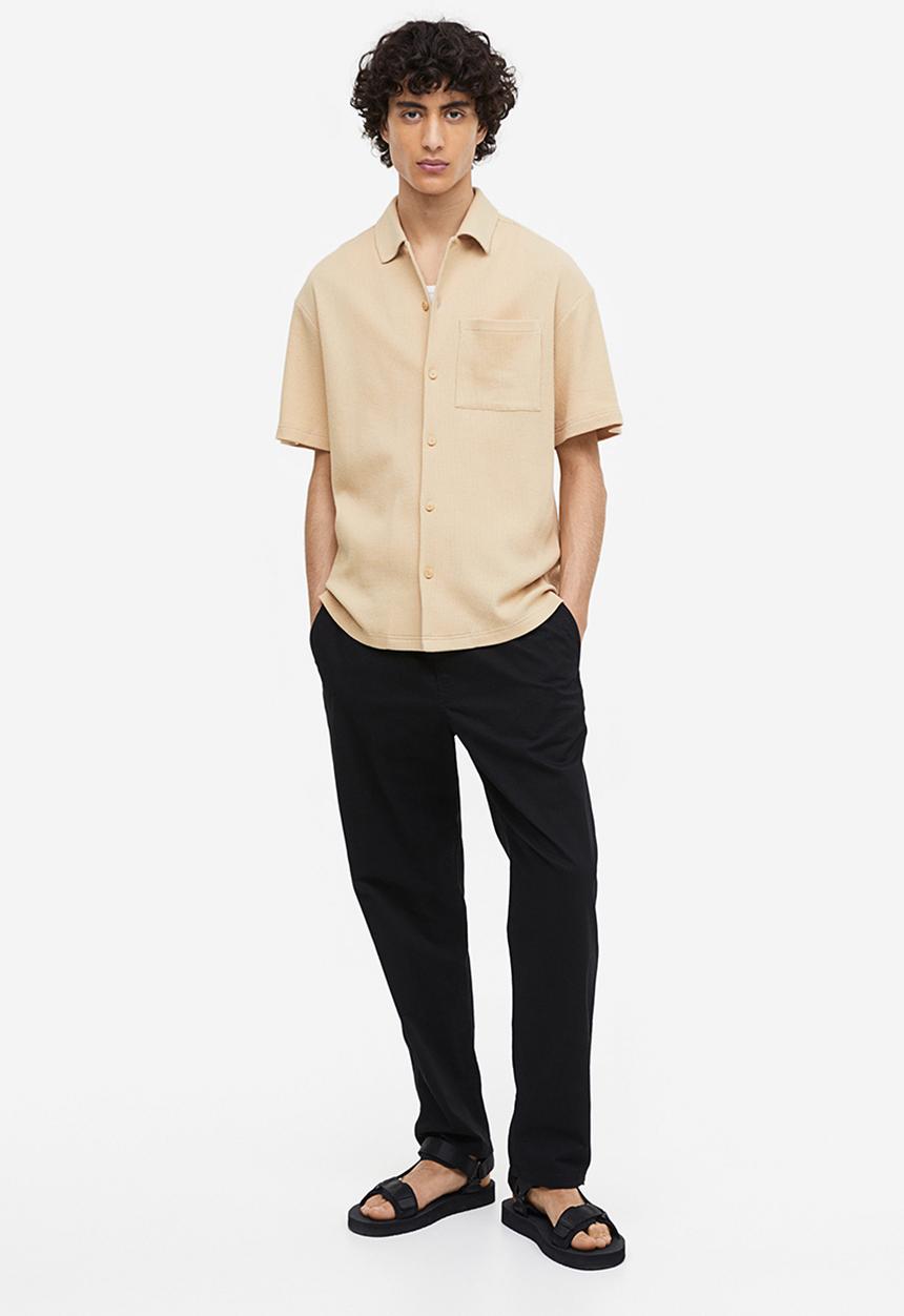 H&M - Relaxed fit waffled shirt - Beige