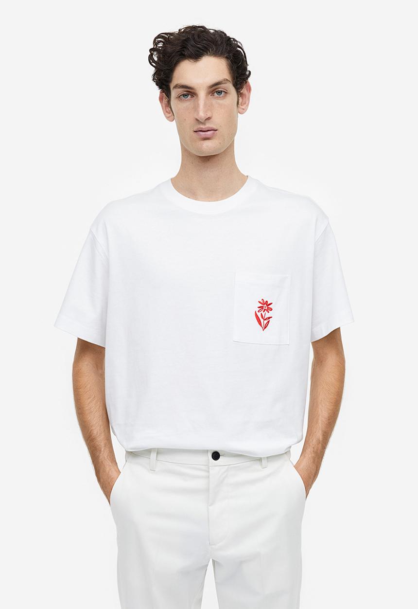 H&M - Relaxed fit embroidery-detail t-shirt - multi white