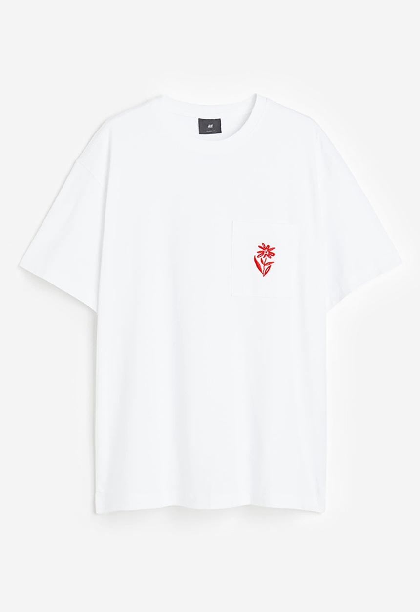 H&M - Relaxed fit embroidery-detail t-shirt - multi white