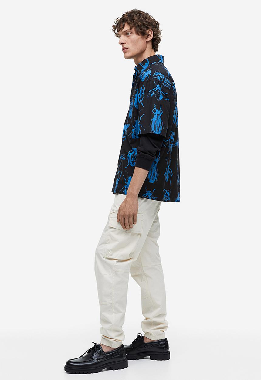 H&M - Relaxed fit short-sleeved cotton shirt - black
