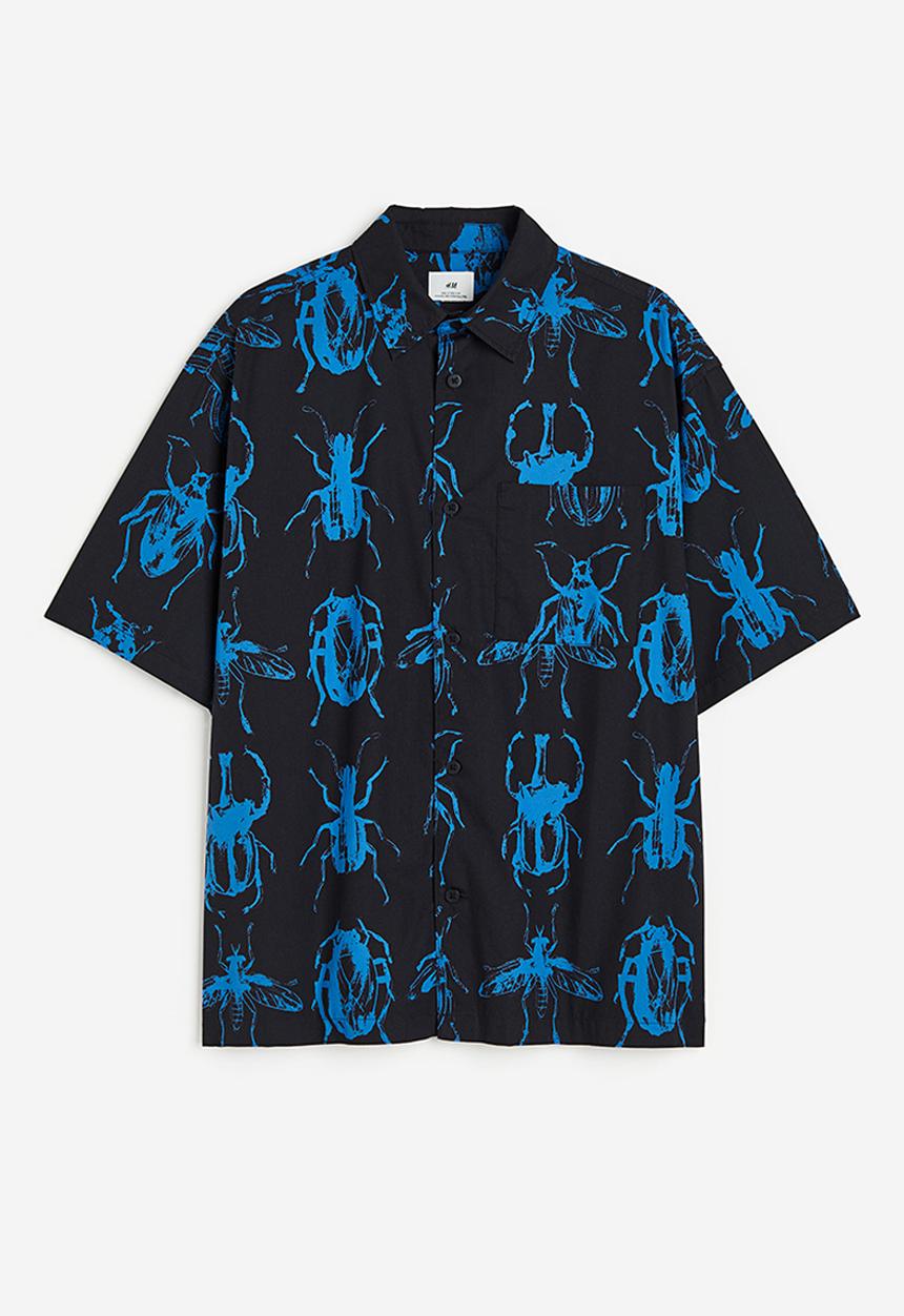 H&M - Relaxed fit short-sleeved cotton shirt - black