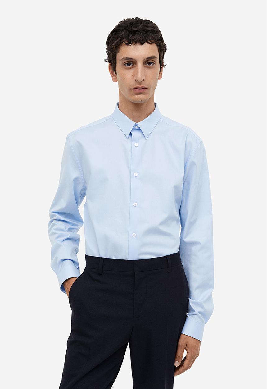 H&M - Slim fit cotton shirt - blue