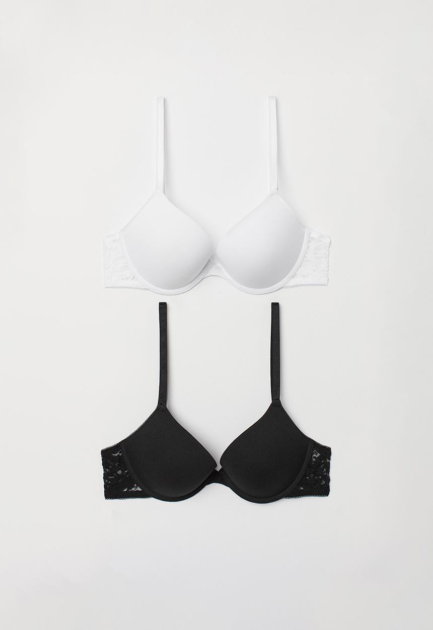 H&M - 2 Pack cotton push-up bras - white & black