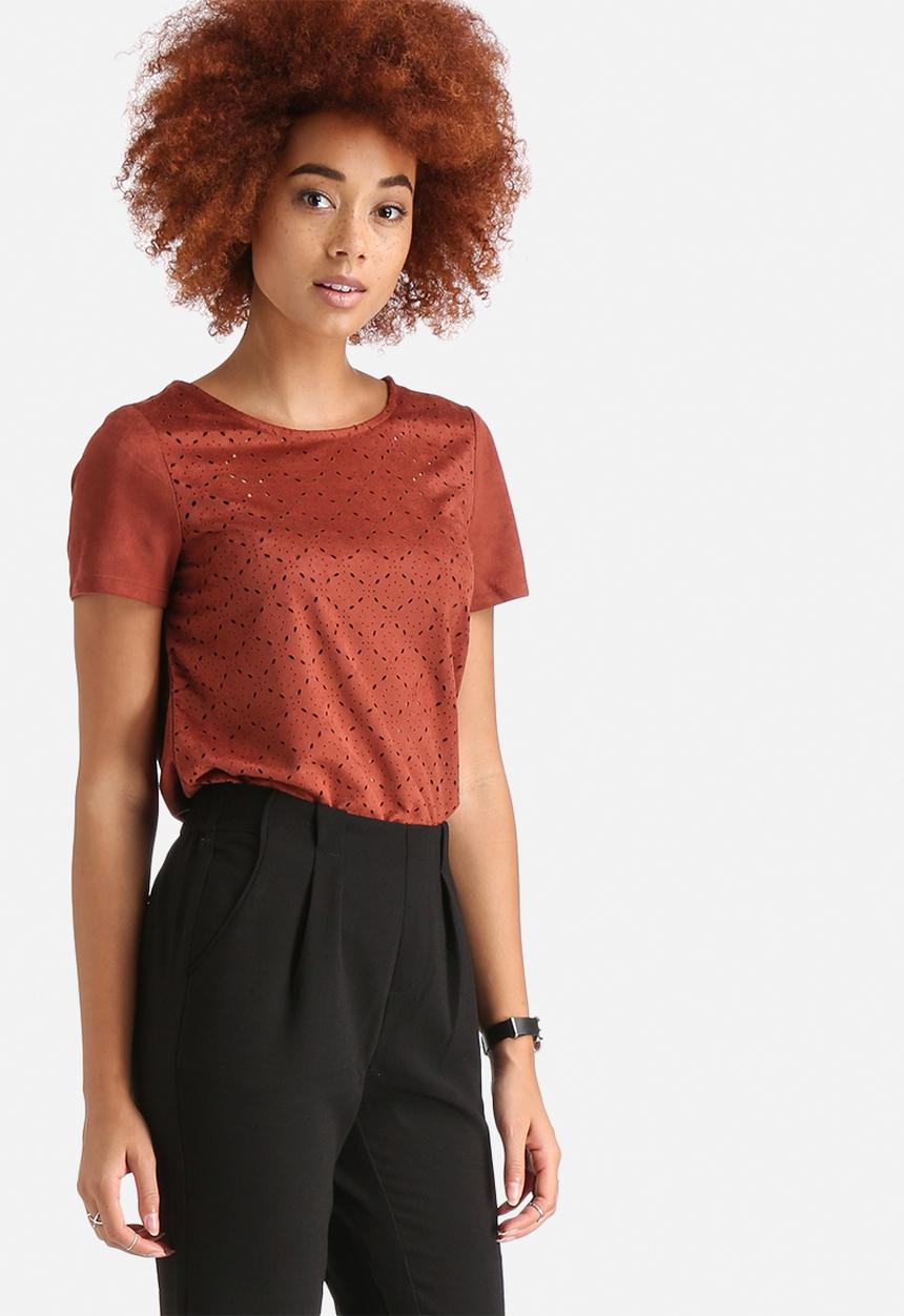 Vero Moda - Laser Cut Faux Suede Top
