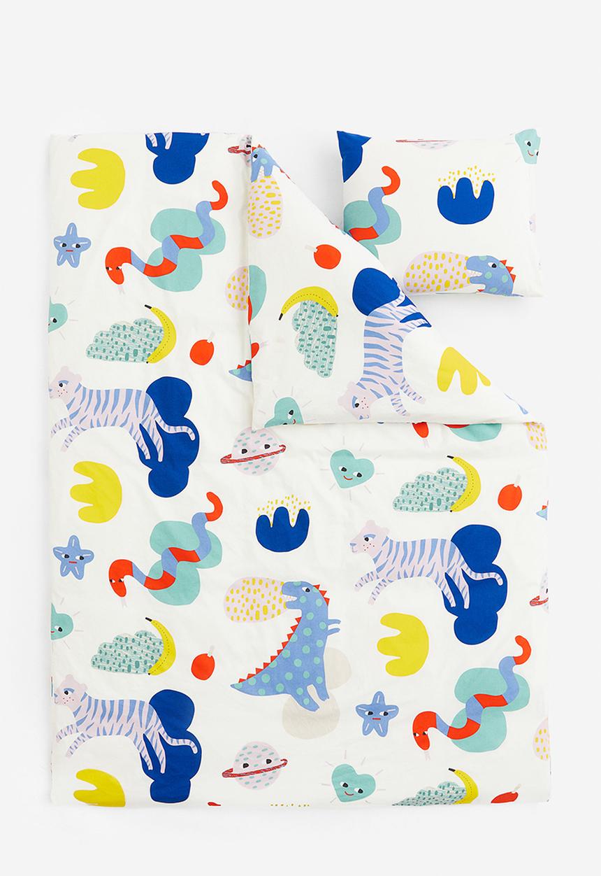 H&M - Patterned single duvet cover set - multi, white