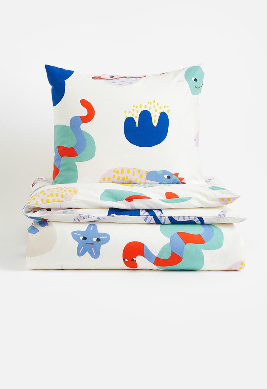 H&M - Patterned single duvet cover set - multi, white