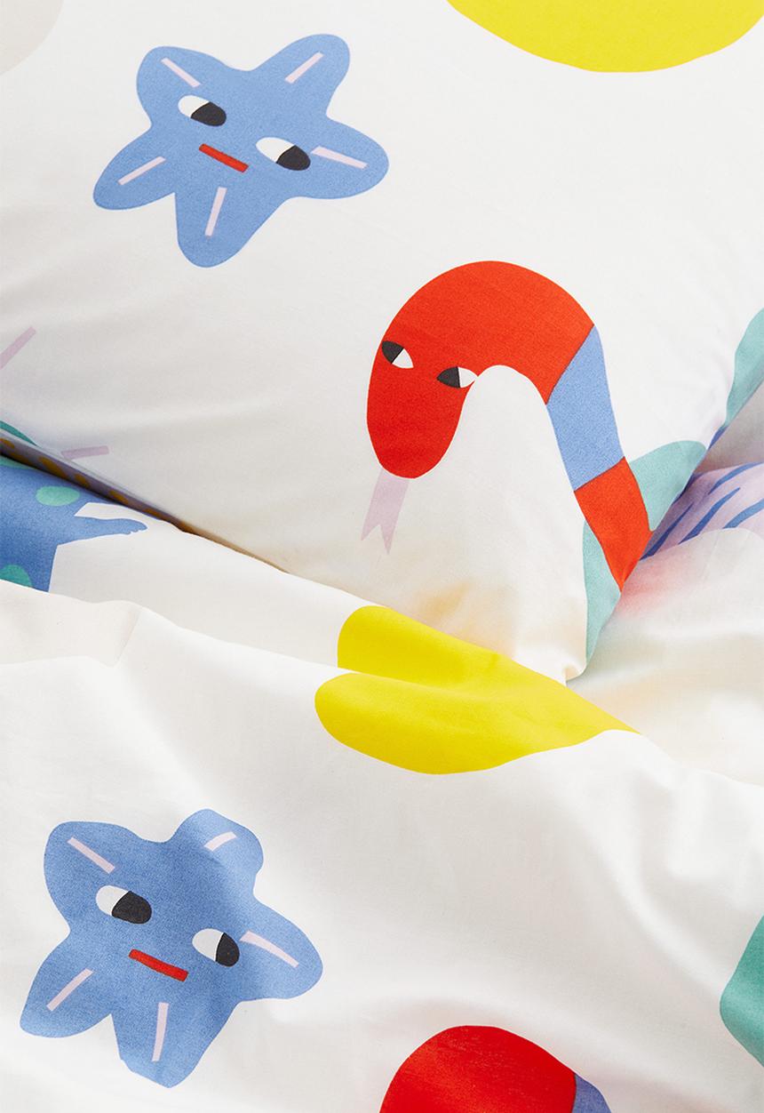 H&M - Patterned single duvet cover set - multi, white