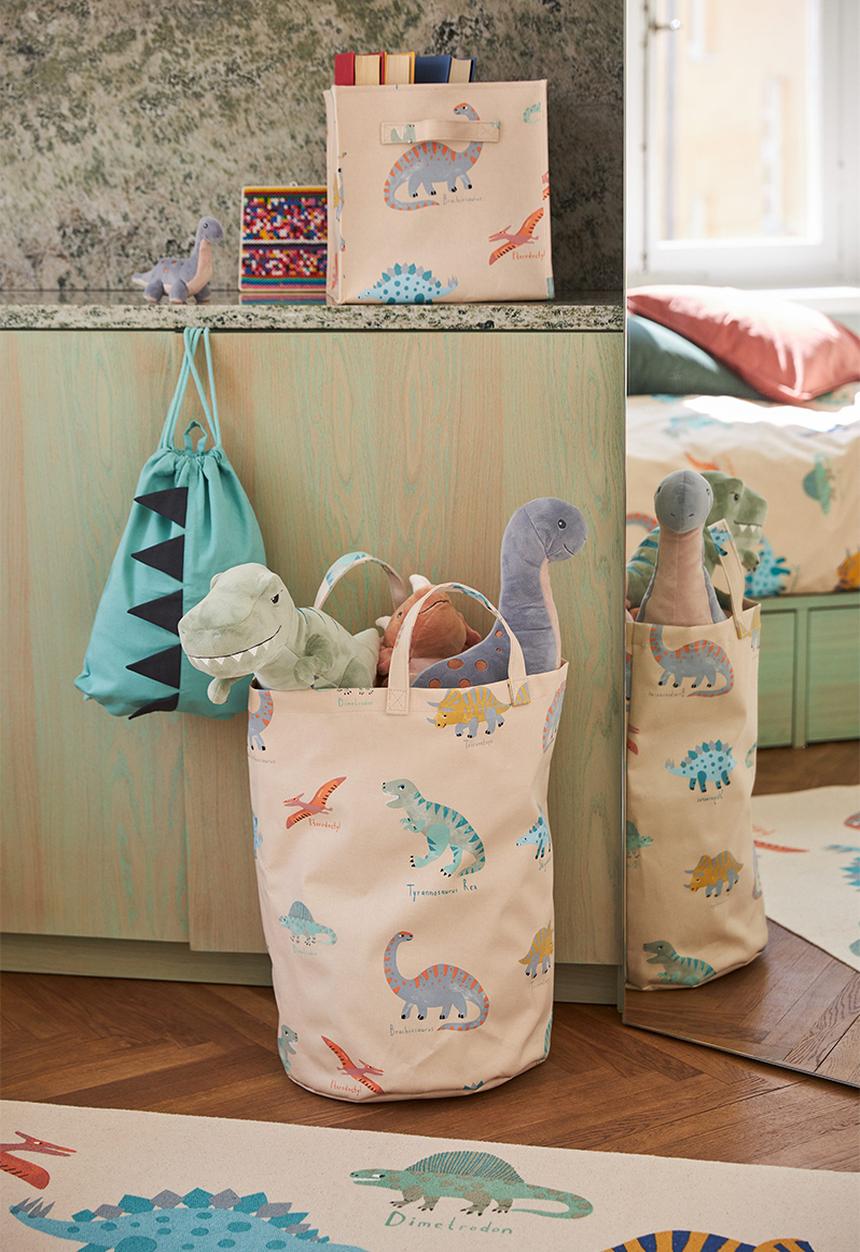 H&M - Printed storage basket - light beige/dinosaurs