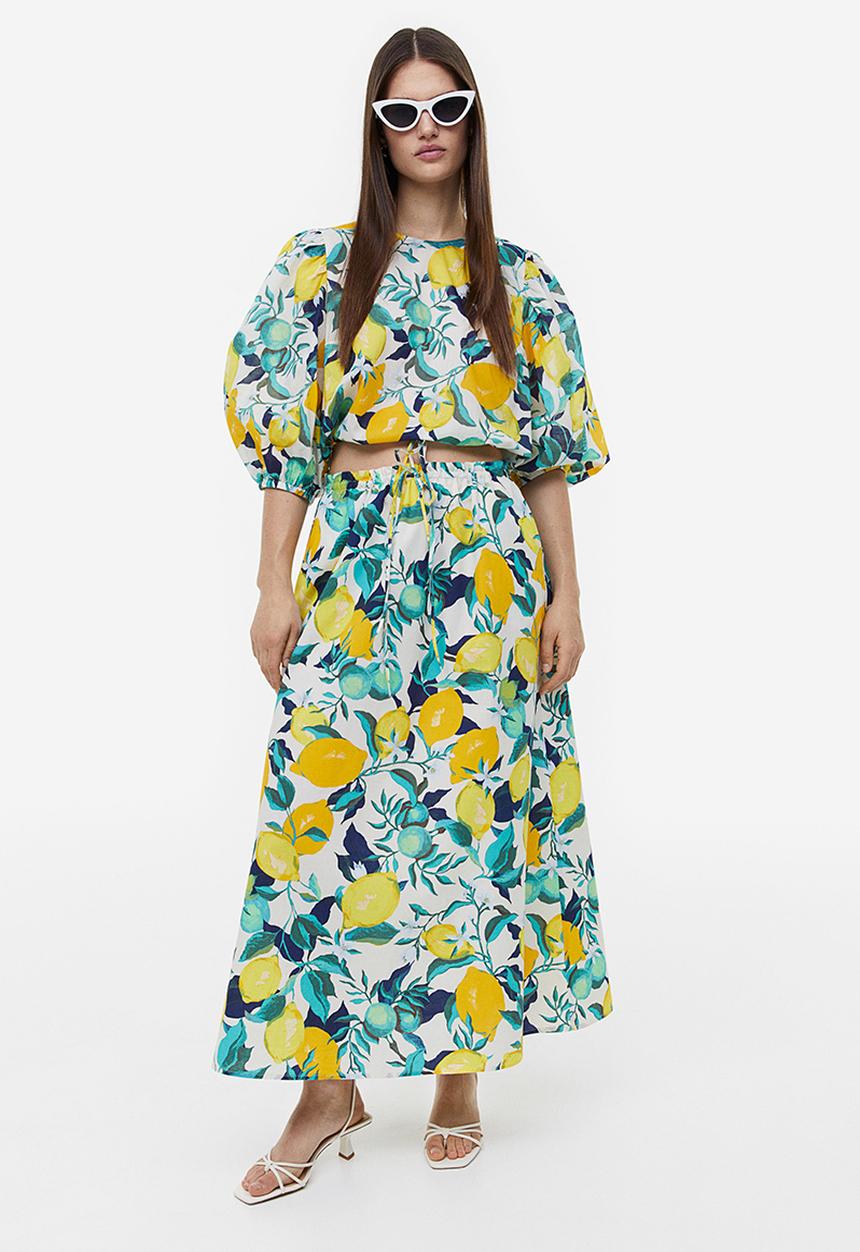 H&M - Balloon-sleeved blouse - natural white/lemons