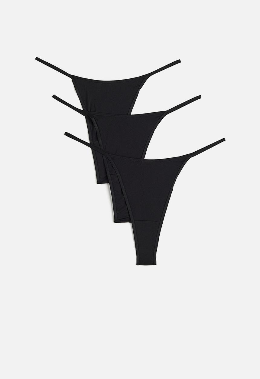 H&M - 3-pack jersey thong briefs - black
