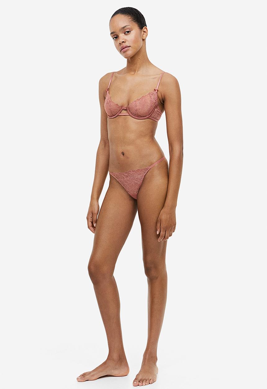 H&M - 3-pack lace thong briefs - pink, white