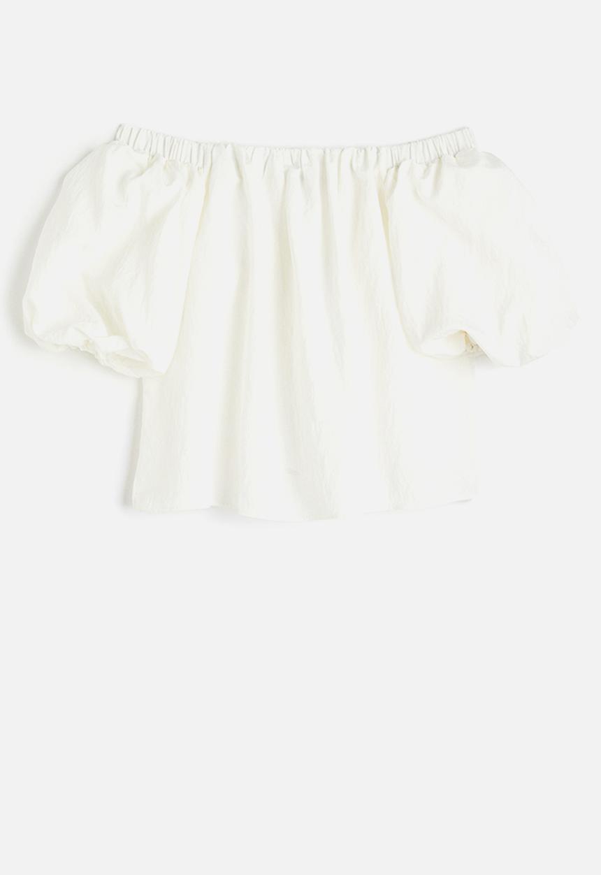 H&M - Puff-sleeved off-the-shoulder blouse - white