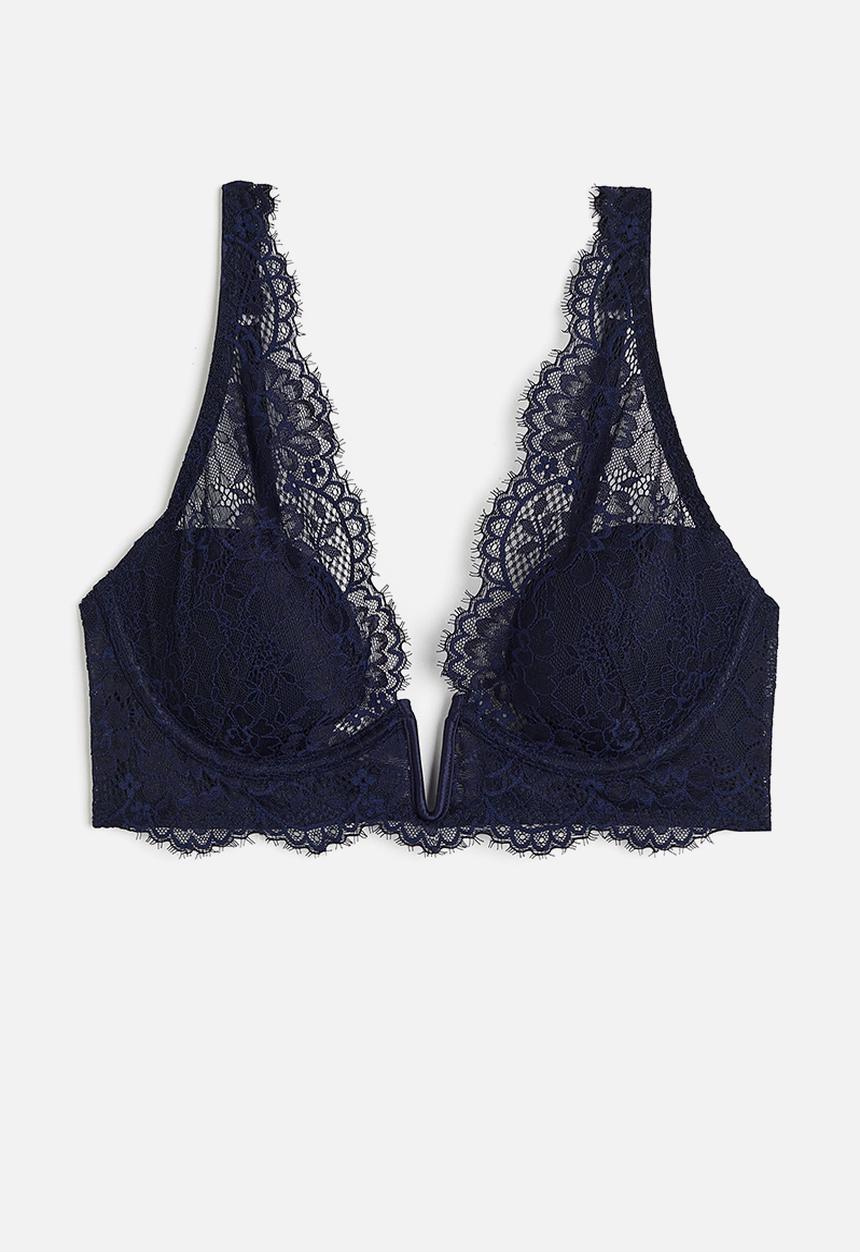 H&M - Padded underwired lace bra - blue