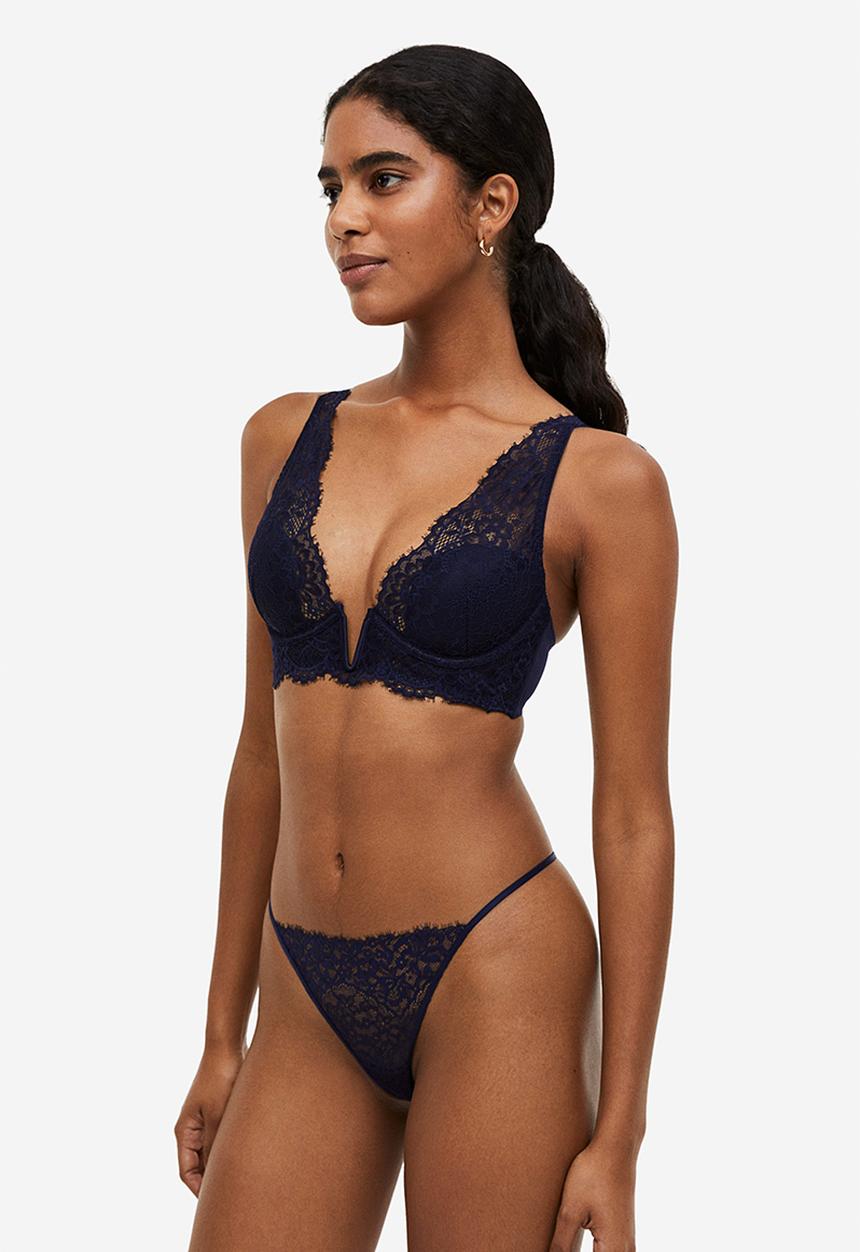 H&M - Padded underwired lace bra - blue