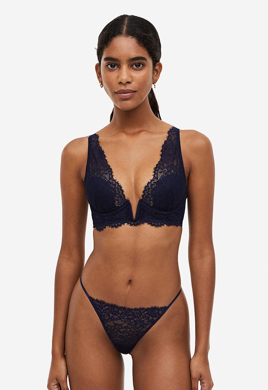 H&M - Padded underwired lace bra - blue