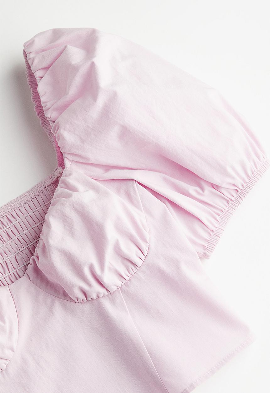 H&M - Puff-sleeved cropped blouse - light pink