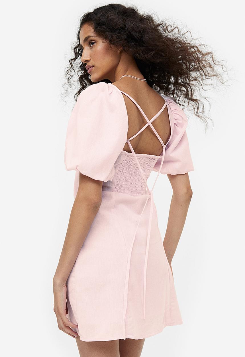 H&M - Puff-sleeved dress - light pink