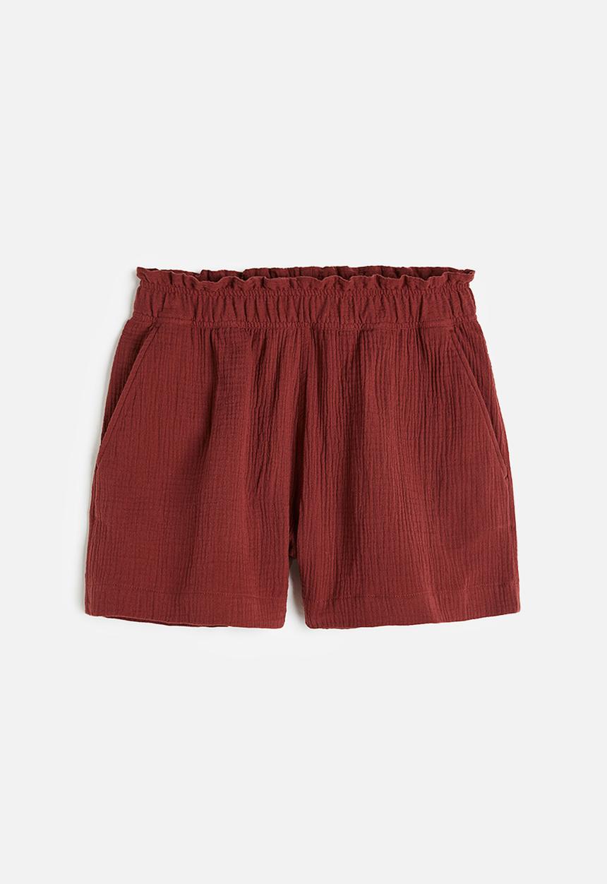 H&M - Crinkled cotton shorts - dark red