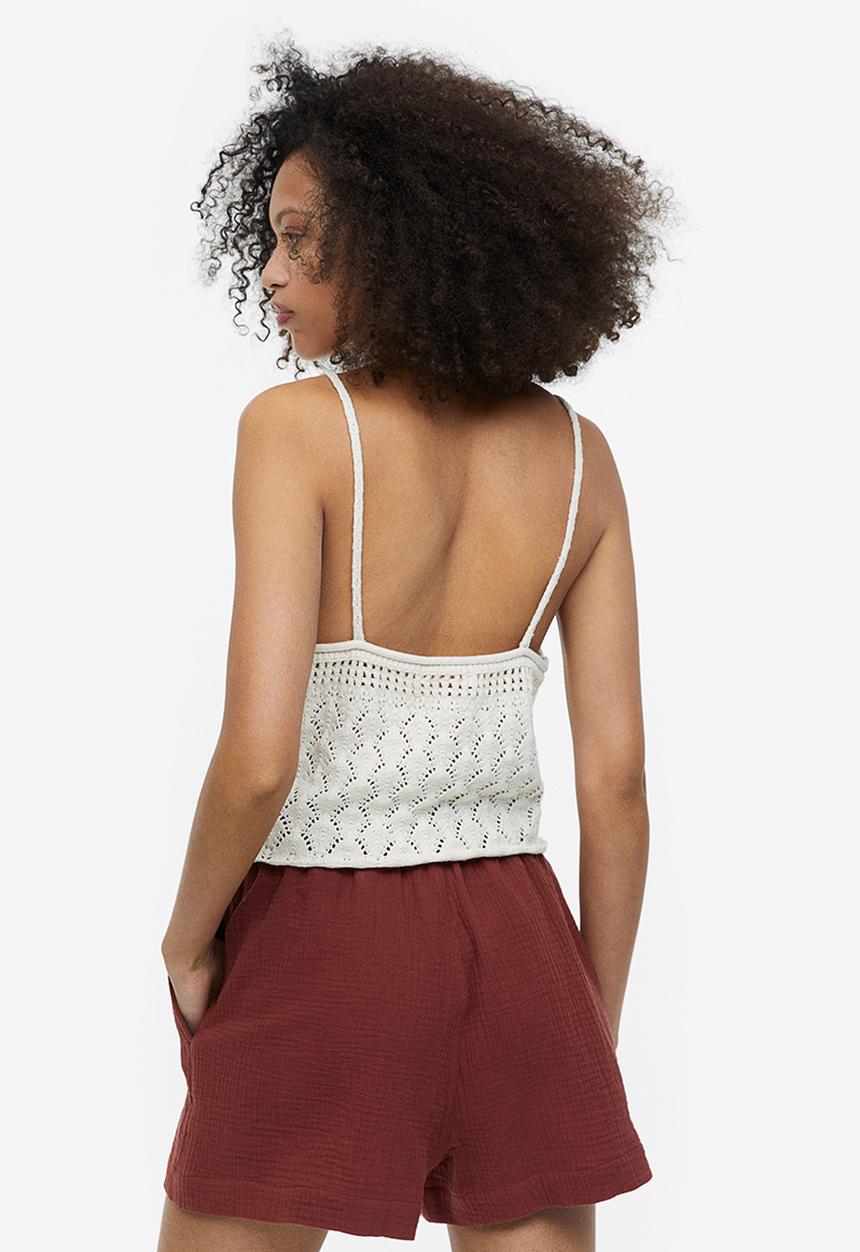 H&M - Crinkled cotton shorts - dark red