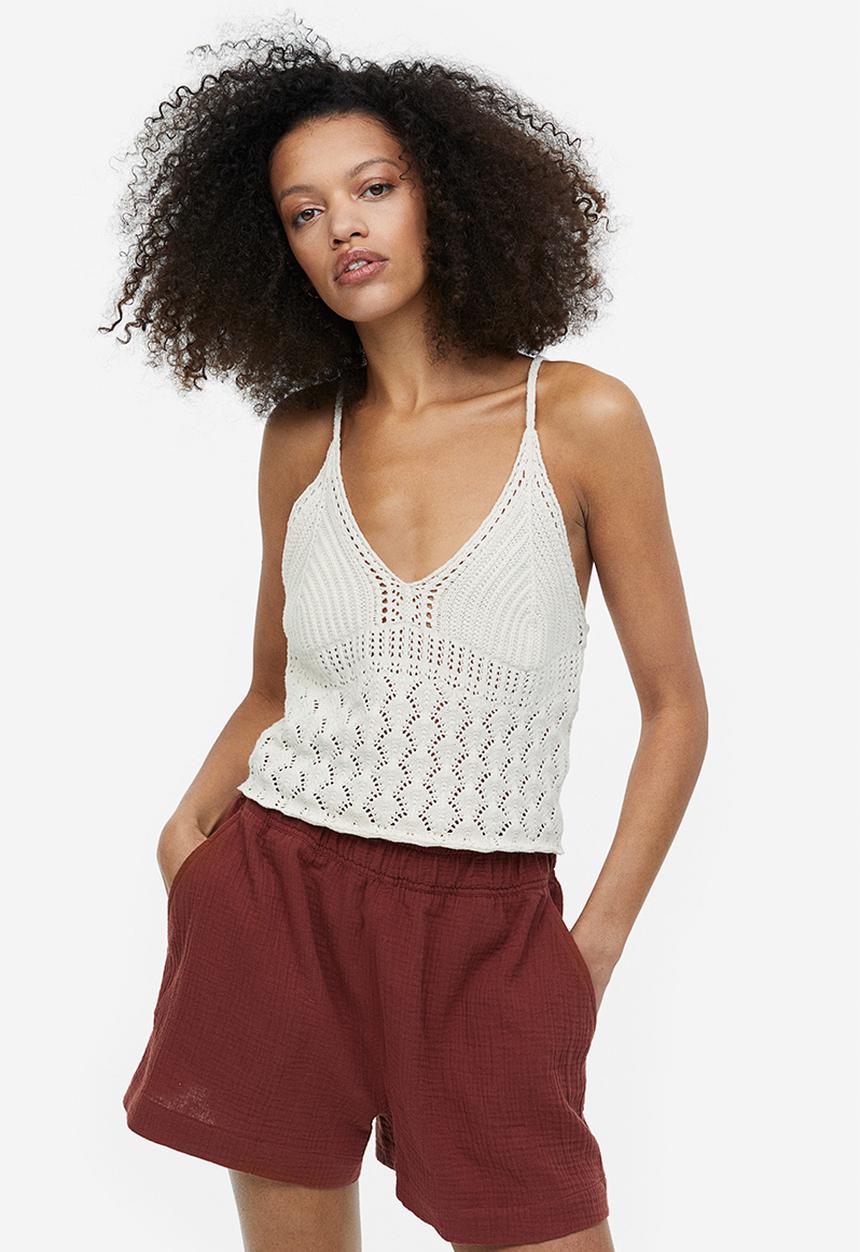 H&M - Crinkled cotton shorts - dark red