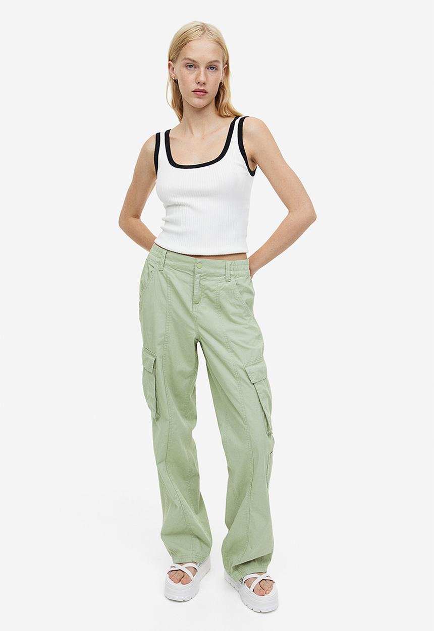 H&M - Canvas cargo trousers - light dusty green