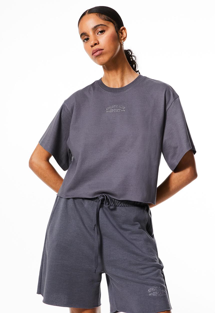H&M - Boxy-style embroidered t-shirt - dark grey