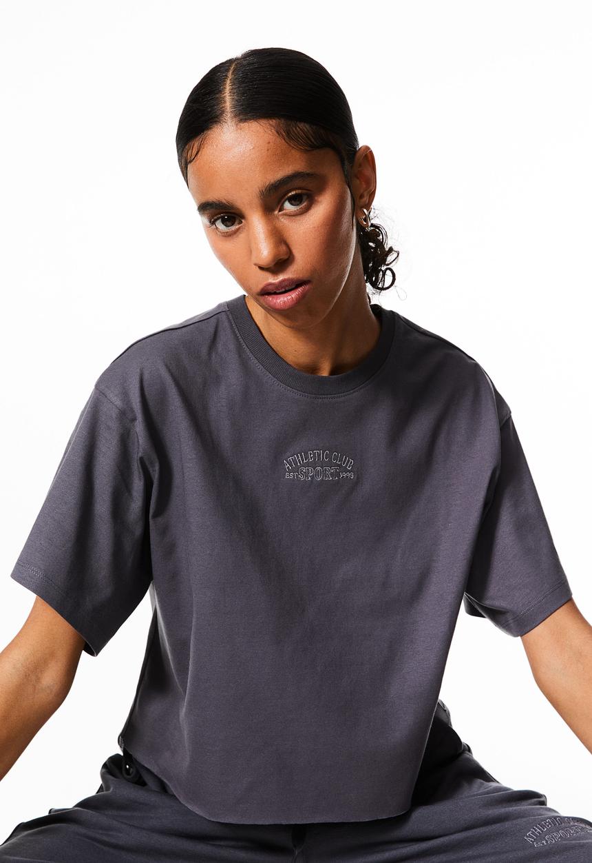 H&M - Boxy-style embroidered t-shirt - dark grey