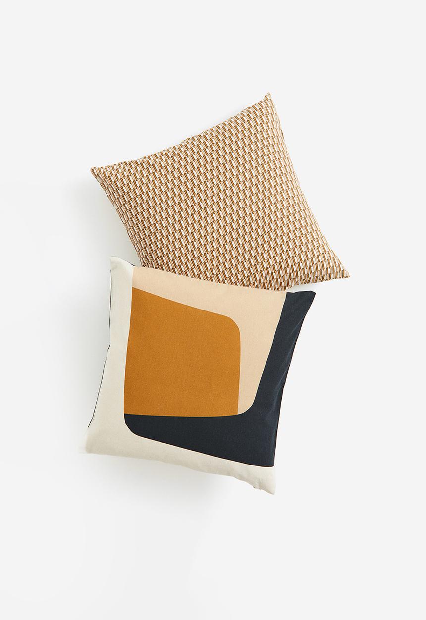 H&M - 2-pack printed cushion covers - beige,yellow,multi