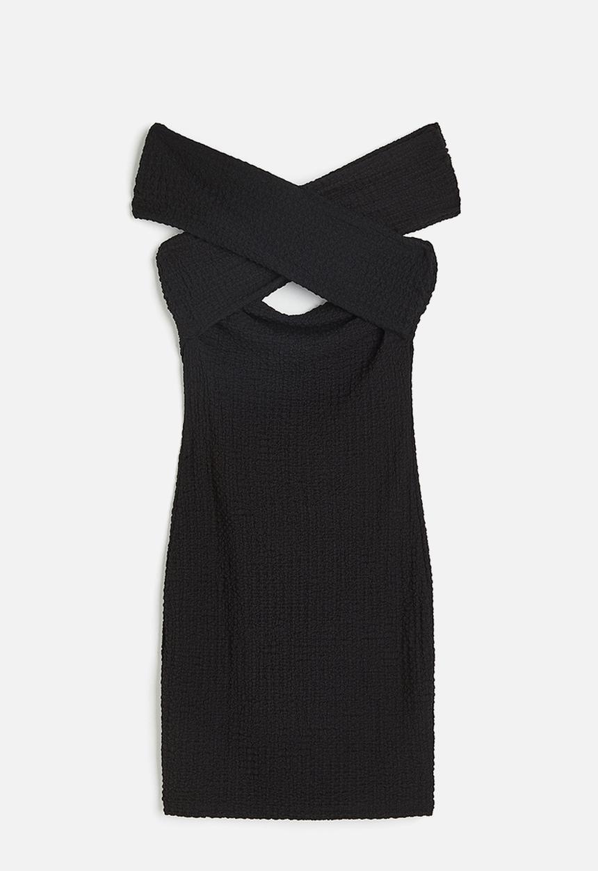 H&M - Textured off-the-shoulder dress - black