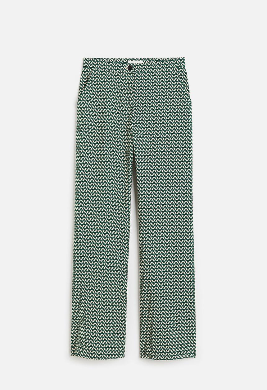 H&M - Flared trousers - dark green & patterned