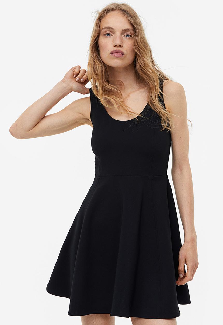H&M - Flared-skirt mini dress - black