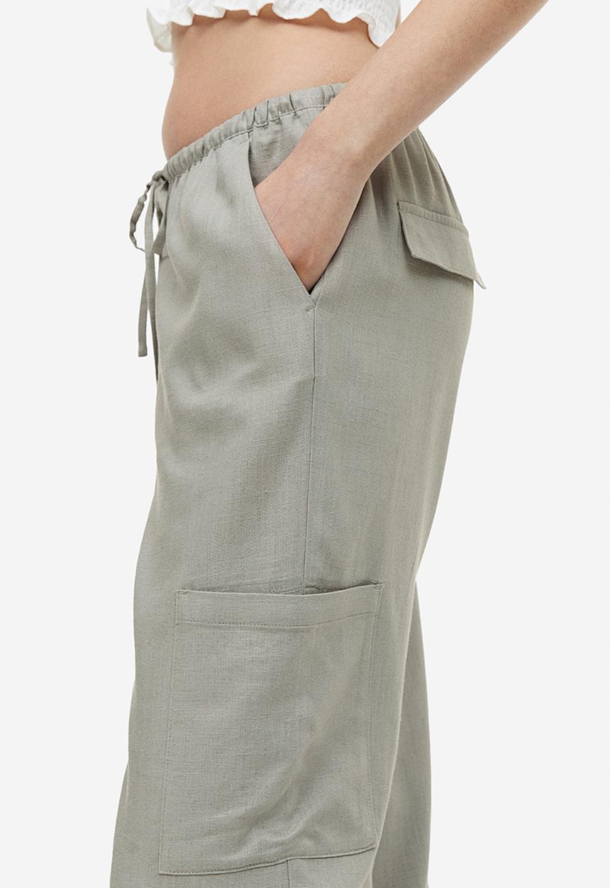 H&M - Wide linen-blend trousers - light khaki green