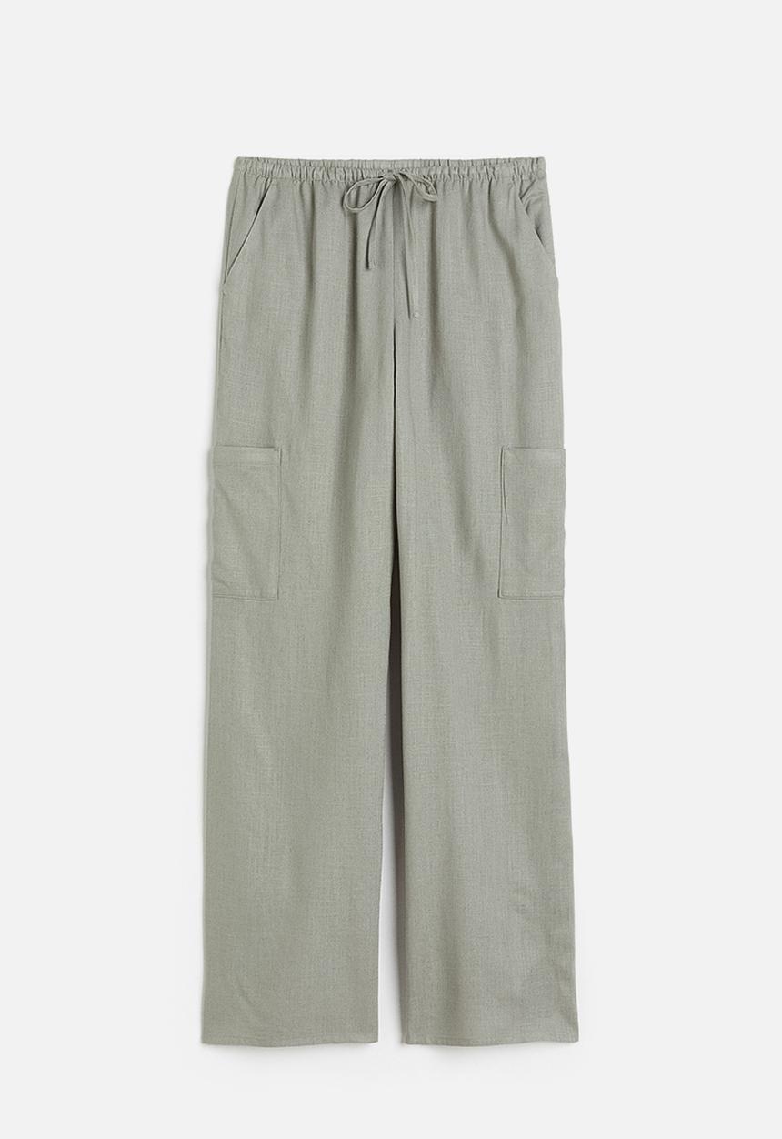 H&M - Wide linen-blend trousers - light khaki green