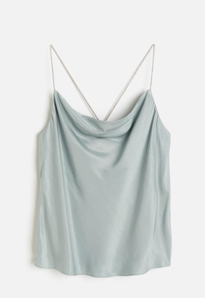 H&M - Rhinestone-strap cami top - blue, grey