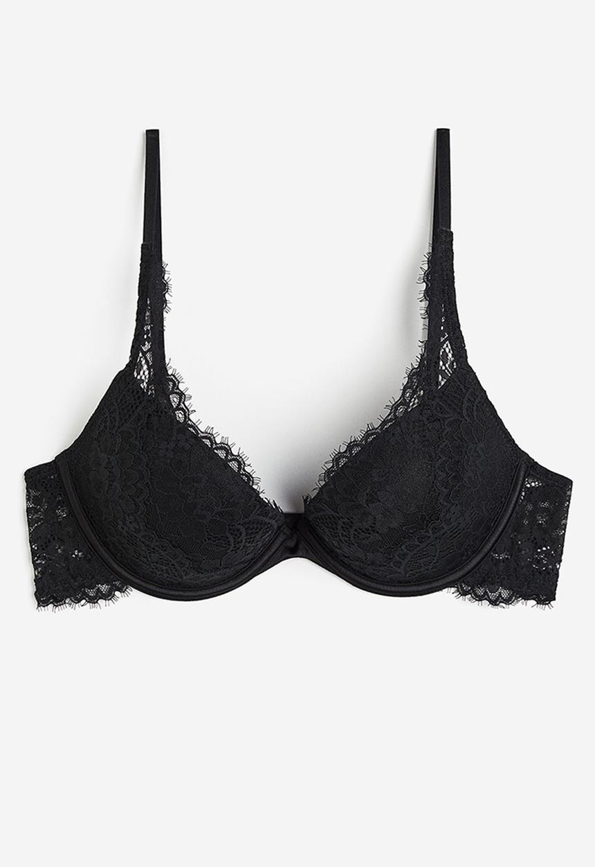 H&M - Lace super push-up bra - black