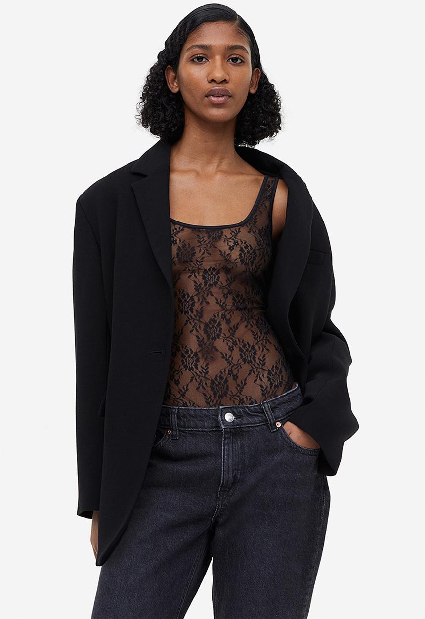 H&M - Lace thong body - black