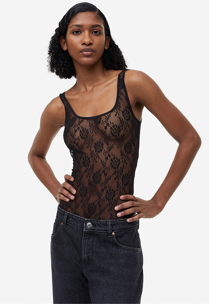 H&M - Lace thong body - black