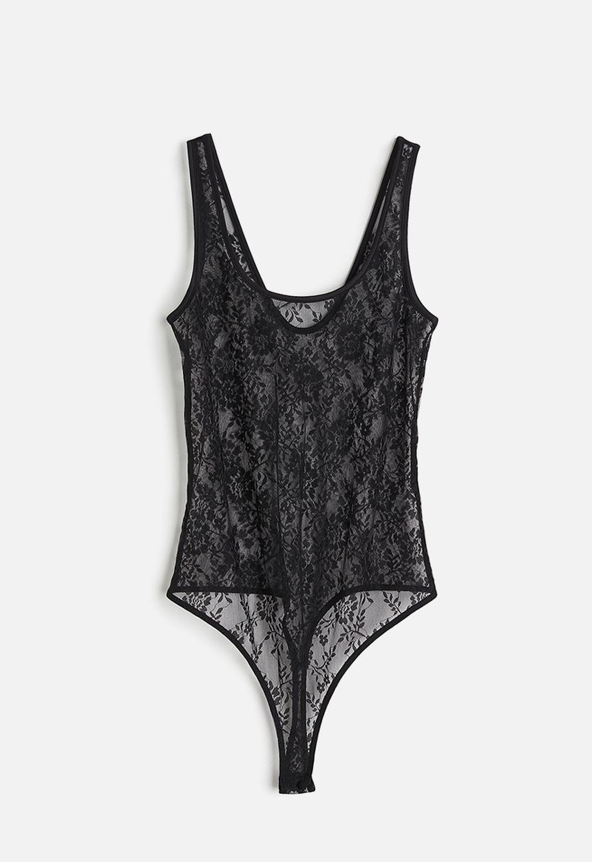 H&M - Lace thong body - black