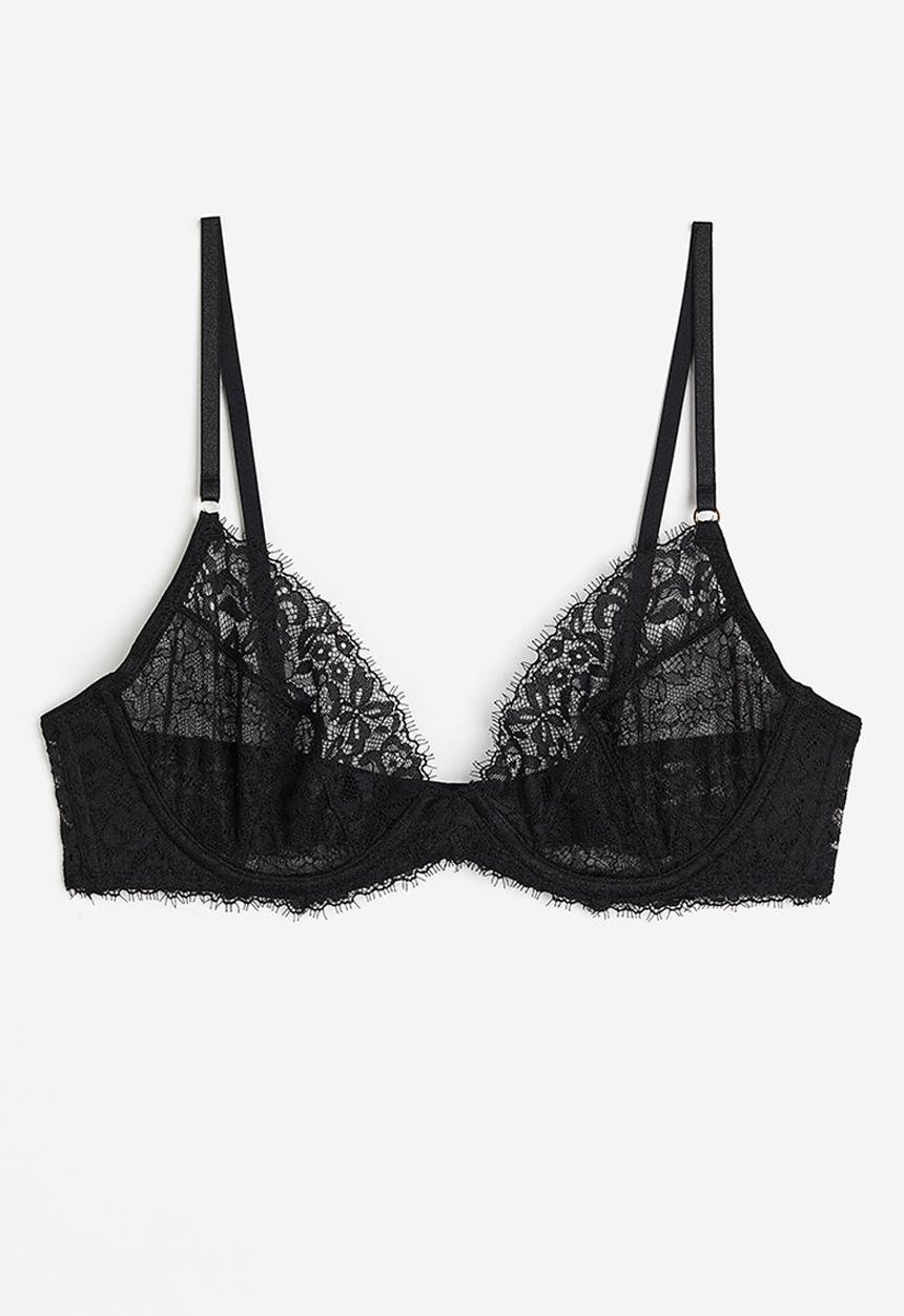 H&M - Non-padded underwired lace bra - black
