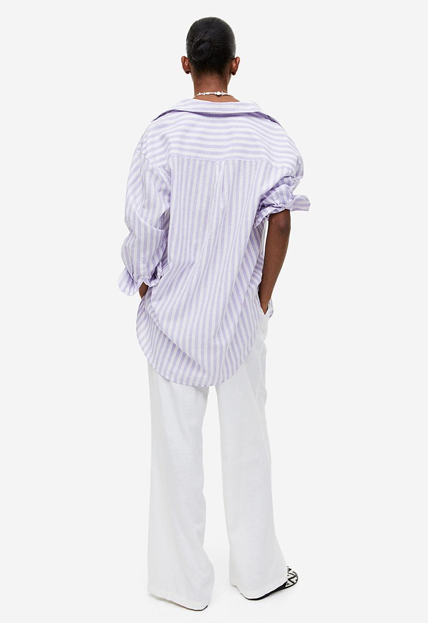 H&M - Linen-blend shirt - lilac striped