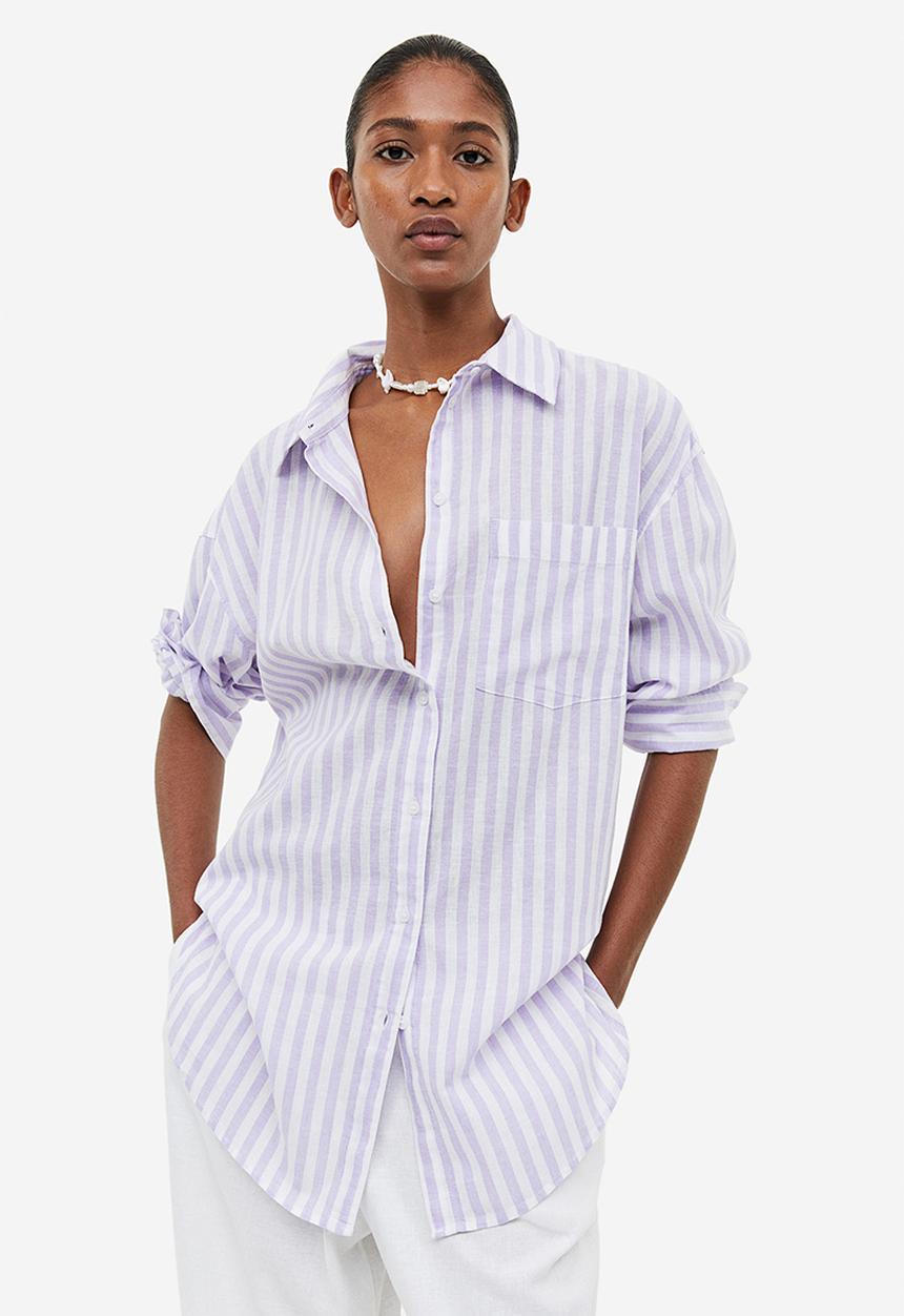 H&M - Linen-blend shirt - lilac striped