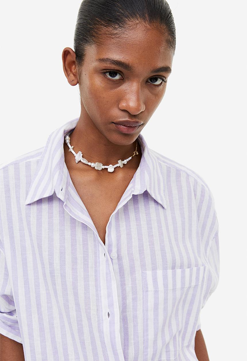 H&M - Linen-blend shirt - lilac striped