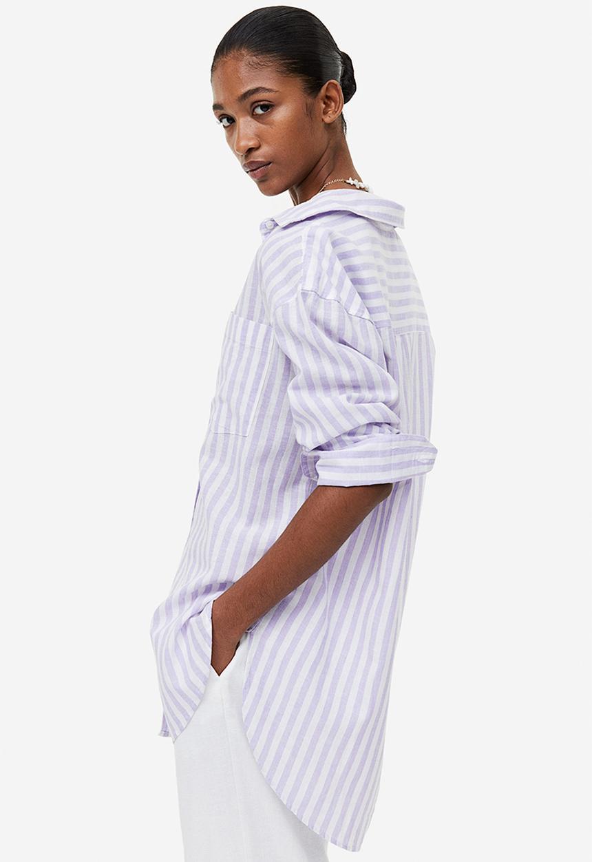 H&M - Linen-blend shirt - lilac striped